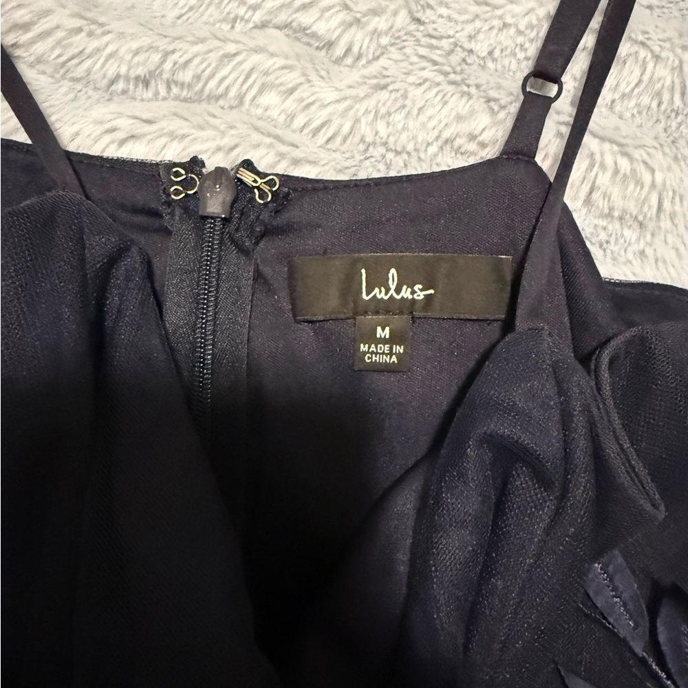 Lulus Navy Floral Appliqué Maxi Dress with Side Slit - Picture 4 of 4